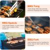 Stainless Steel BBQ Grill Tool Kit Grilling Utensil Accessories w/ Spatula Tongs Fork KnifeBrush Pepper Salt Shaker Bottle Grilled Skewers Corn Need