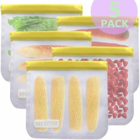 5 Pack Leakproof Freezer Gallon Bags BPA Free- Extra Thick Durable Reusable Storage Bags - Reusable Snack Bags For Food Fruit Travel Storage Home