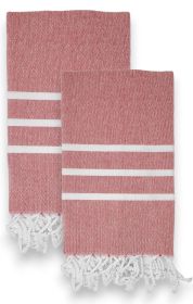 Turkish Hand Towels 100% Cotton 18x40 inch Set of 2 Decorative Kitchen Bathroom Hand Towels Red White Stripes