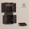 HOMCOM 71" LED Kitchen Pantry Cabinet, Farmhouse Storage Cabinet with Door Shelves, Distressed Brown