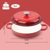 The enamel cast iron soup pot features a circular shower-style lid design and is suitable for various tools, such as ceramic, gas